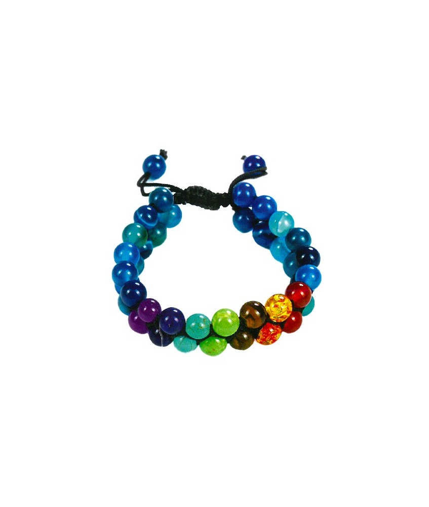 TRI.PULSERA DOBLE ONIX AZUL 7 CHAKRAS BOLA 8 MM.