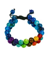 TRI.PULSERA DOBLE ONIX AZUL 7 CHAKRAS BOLA 8 MM.