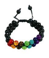 TRI.PULSERA DOBLE ONIX NEGRO 7 CHAKRAS BOLA 8 MM.