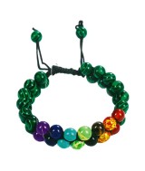 TRI.PULSERA DOBLE MALAQUITA 7 CHAKRAS BOLA 8 MM.