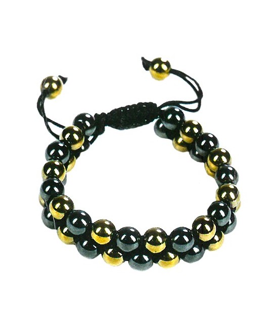 TRI.PULSERA DOBLE GOLDEN PIRITA HEMATITE BOLA 8 MM.