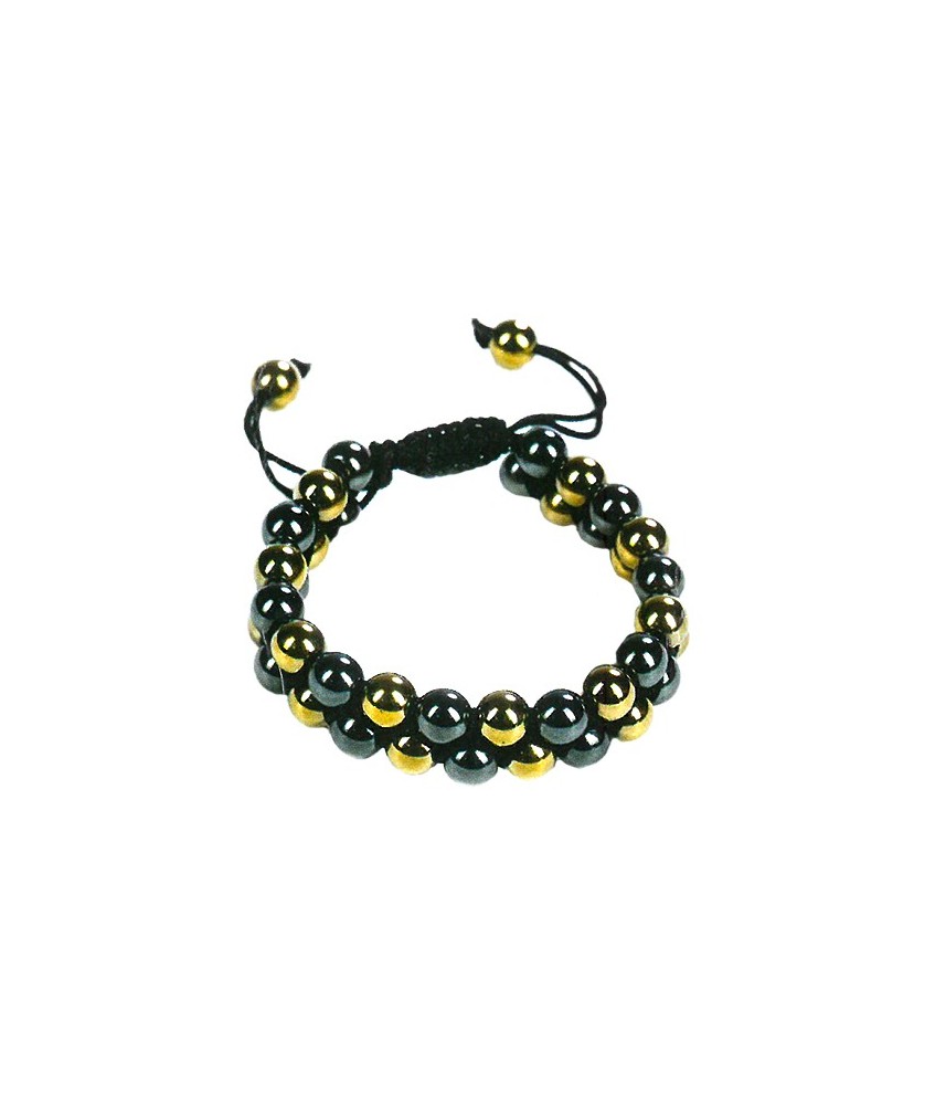 TRI.PULSERA DOBLE GOLDEN PIRITA HEMATITE BOLA 8 MM.
