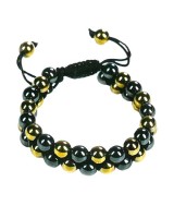 TRI.PULSERA DOBLE GOLDEN PIRITA HEMATITE BOLA 8 MM.
