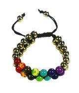 TRI.PULSERA DOBLE GOLDEN PIRITA 7 CHAKRAS BOLA 8 MM.