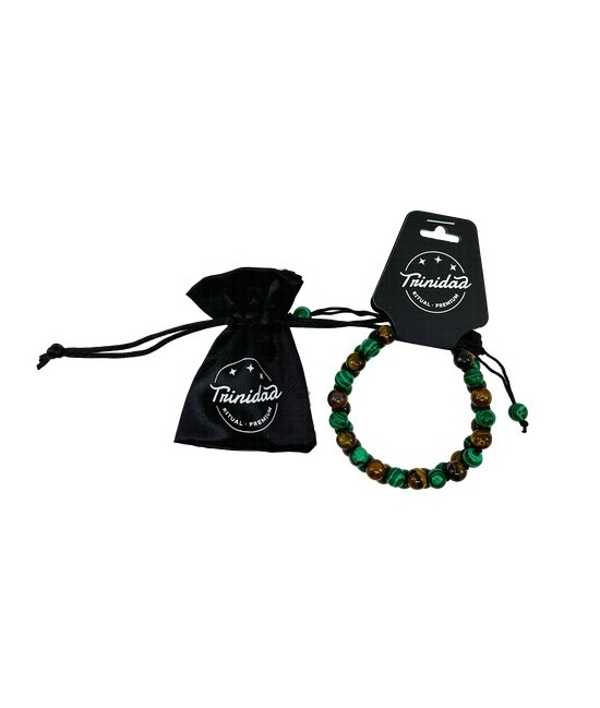TRI.PULSERA DOBLE MALAQUITA OJO TIGRE BOLA 8 MM.