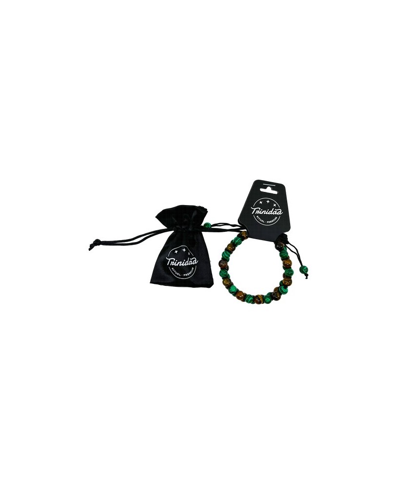 TRI.PULSERA DOBLE MALAQUITA OJO TIGRE BOLA 8 MM.