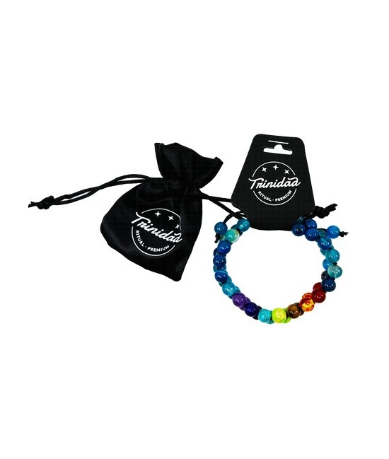 TRI.PULSERA DOBLE ONIX AZUL 7 CHAKRAS BOLA 8 MM.