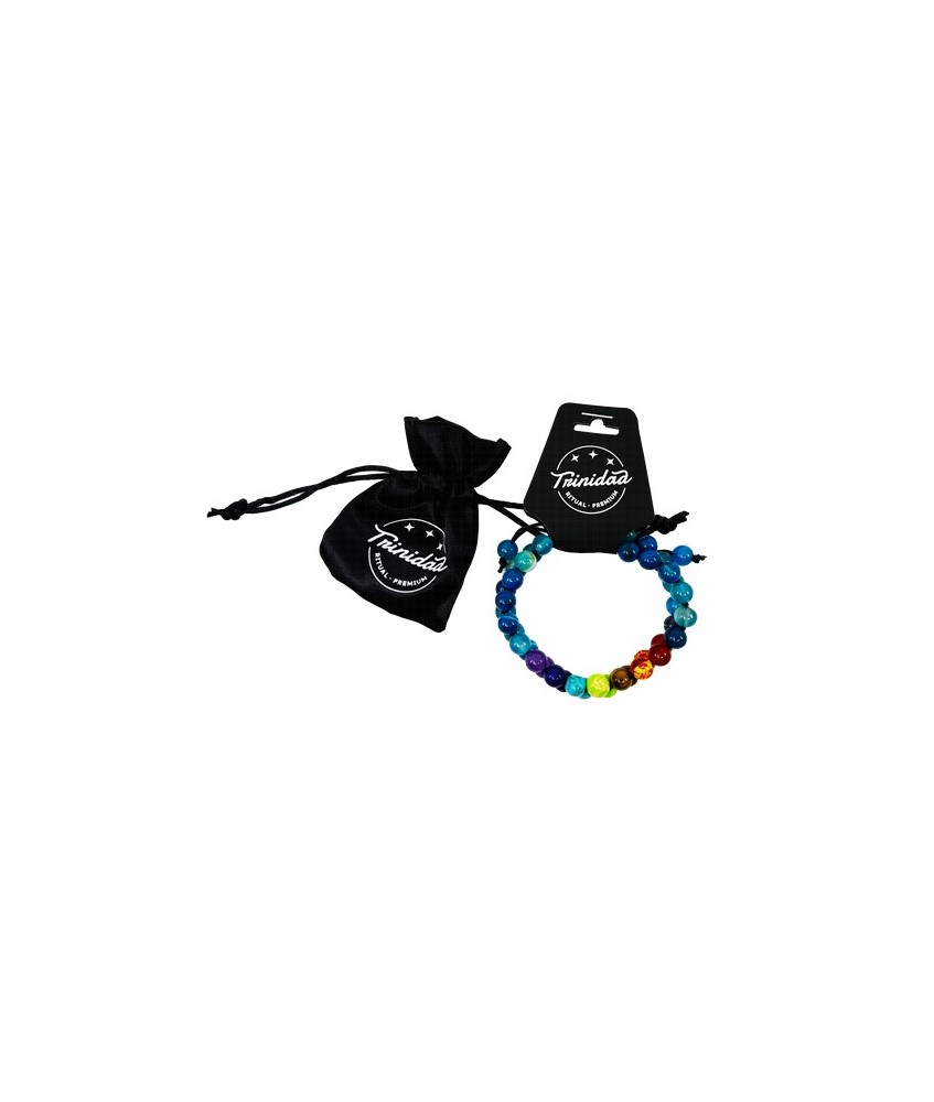 TRI.PULSERA DOBLE ONIX AZUL 7 CHAKRAS BOLA 8 MM.