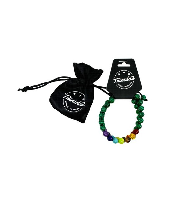 TRI.PULSERA DOBLE MALAQUITA 7 CHAKRAS BOLA 8 MM.