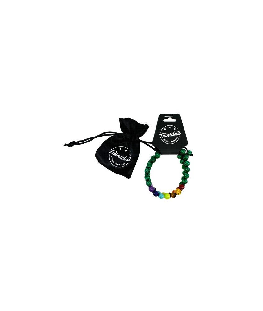 TRI.PULSERA DOBLE MALAQUITA 7 CHAKRAS BOLA 8 MM.