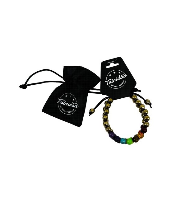 TRI.PULSERA DOBLE GOLDEN PIRITA 7 CHAKRAS BOLA 8 MM.