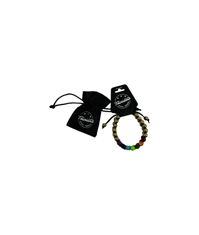 TRI.PULSERA DOBLE GOLDEN PIRITA 7 CHAKRAS BOLA 8 MM.