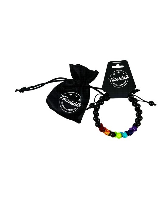 TRI.PULSERA DOBLE ONIX NEGRO 7 CHAKRAS BOLA 8 MM.