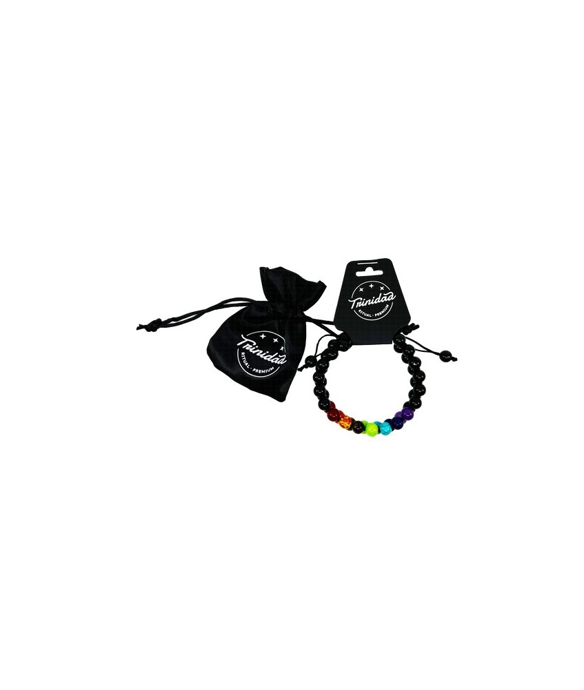 TRI.PULSERA DOBLE ONIX NEGRO 7 CHAKRAS BOLA 8 MM.