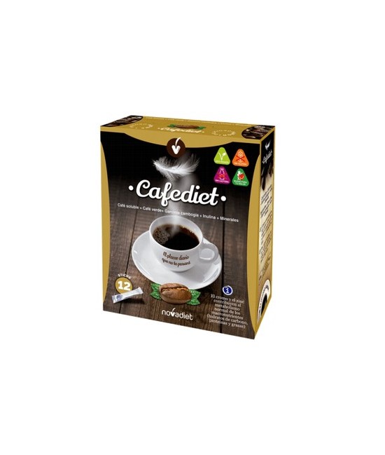 ¿Qué es Cafediet?
Es un complemento alimenticio a base de Café soluble, Café verde, Garcinia cambogia, Inulina y Minerales.
P