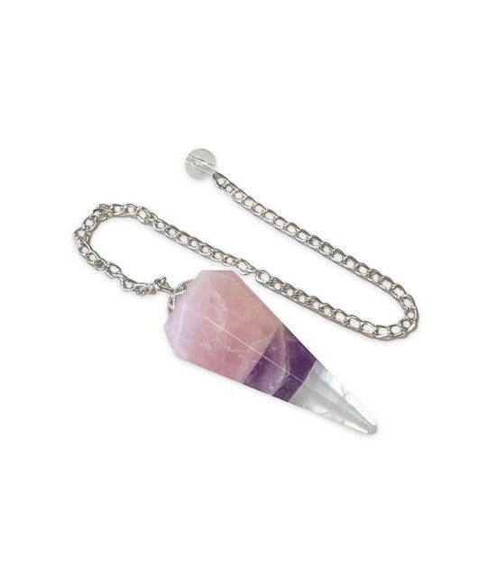 Péndulo cónico Cuarzo rosa, Amatista y Cristal de Roca de 6 caras