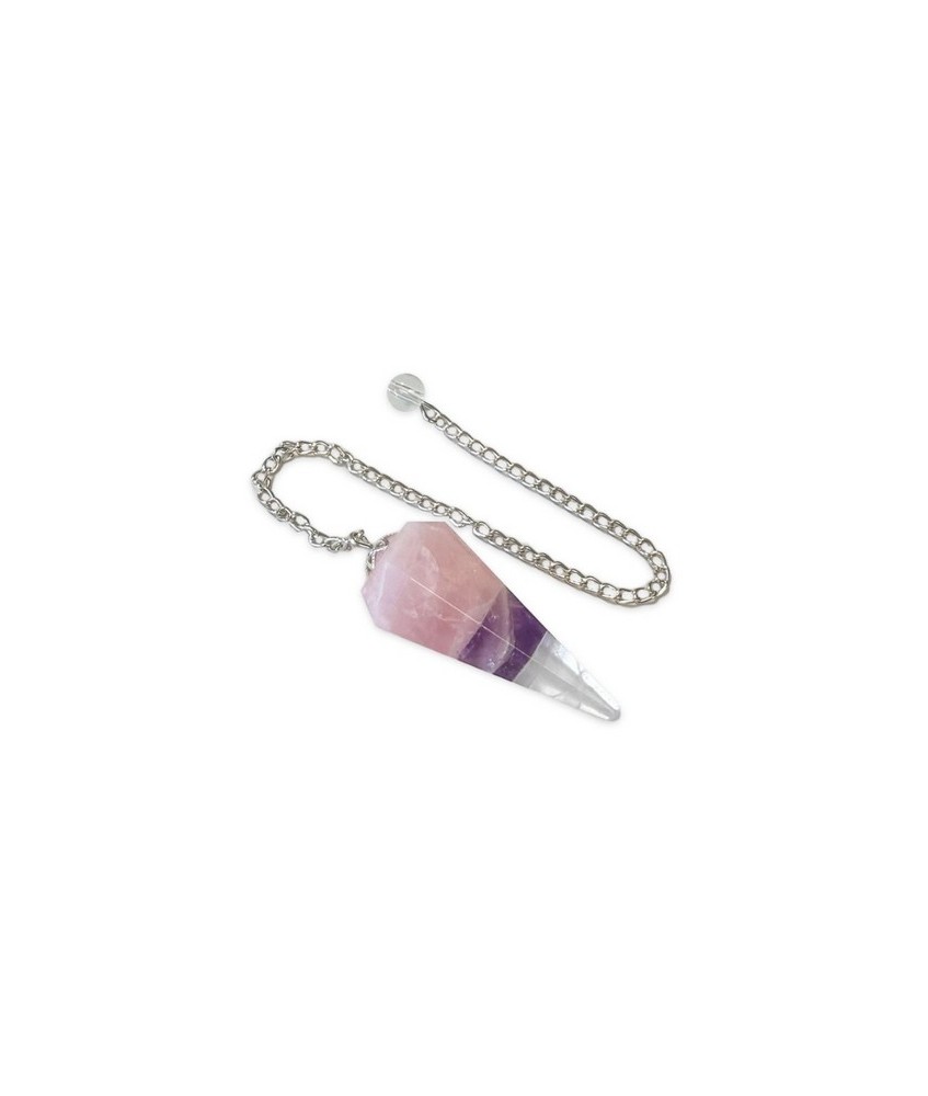 Péndulo cónico Cuarzo rosa, Amatista y Cristal de Roca de 6 caras