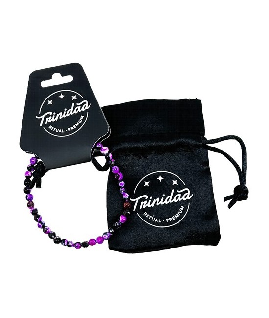 TRI.PULSERA AGATA NEGRA TEÑIDA MORADO BOLA 4 MM.
