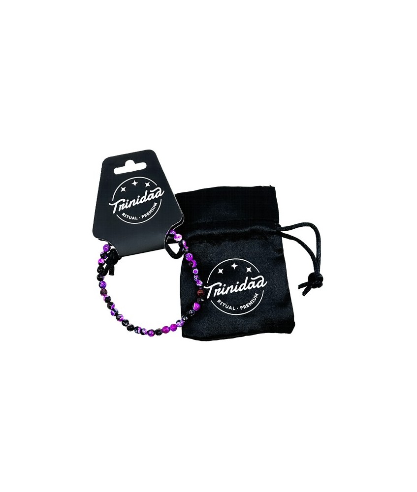 TRI.PULSERA AGATA NEGRA TEÑIDA MORADO BOLA 4 MM.