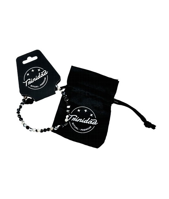 TRI.PULSERA AGATA NEGRA TEÑIDA BLANCA BOLA 4 MM.
