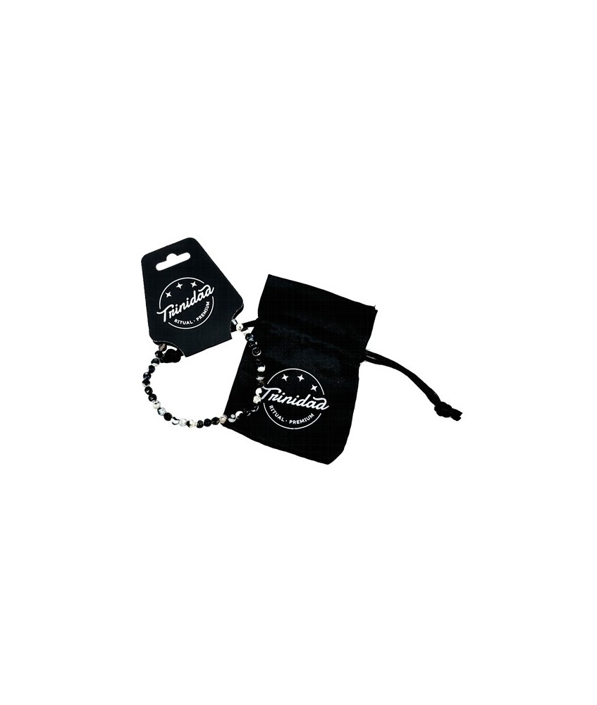 TRI.PULSERA AGATA NEGRA TEÑIDA BLANCA BOLA 4 MM.
