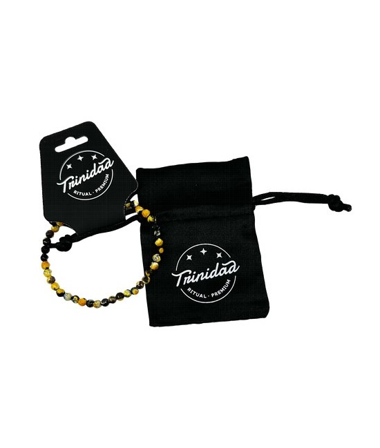 TRI.PULSERA AGATA NEGRA TEÑIDA AMARILLA BOLA 4 MM.
