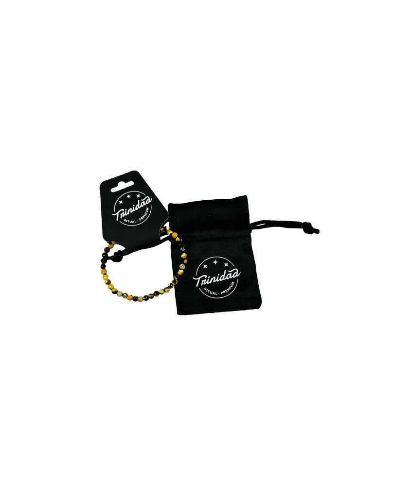 TRI.PULSERA AGATA NEGRA TEÑIDA AMARILLA BOLA 4 MM.