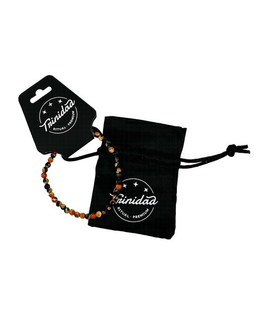 TRI.PULSERA AGATA NEGRA TEÑIDA NARANJA BOLA 4 MM.