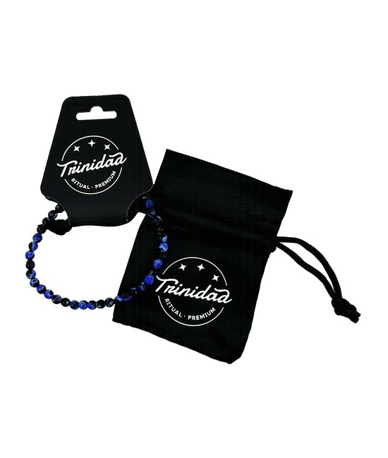 TRI.PULSERA AGATA NEGRA TEÑIDA AZUL BOLA 4 MM.