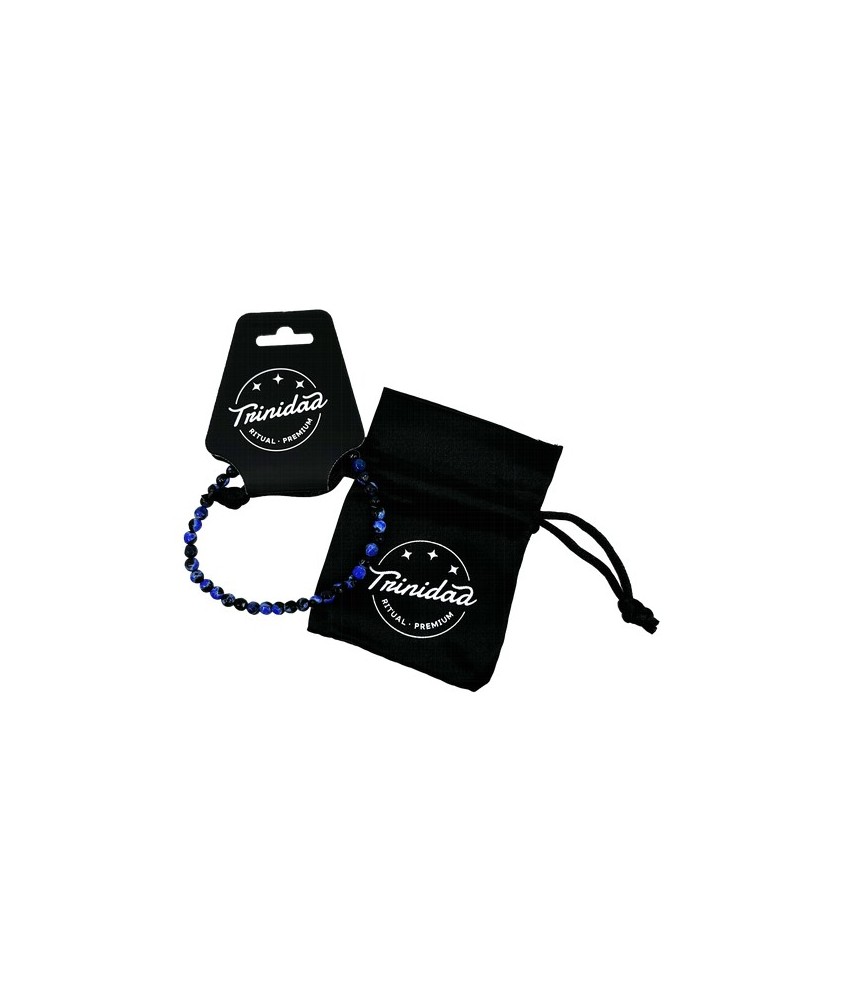 TRI.PULSERA AGATA NEGRA TEÑIDA AZUL BOLA 4 MM.