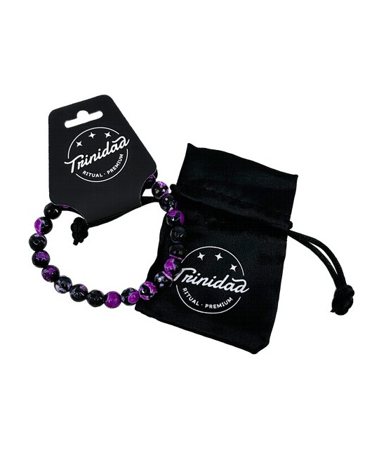 TRI.PULSERA AGATA NEGRA TEÑIDA MORADA BOLA 8 MM.