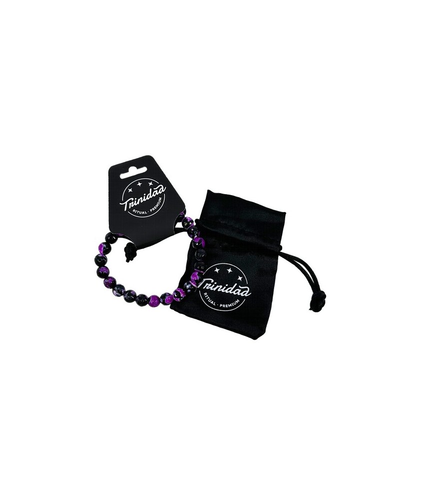 TRI.PULSERA AGATA NEGRA TEÑIDA MORADA BOLA 8 MM.