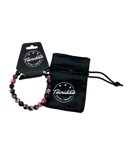 TRI.PULSERA AGATA NEGRA TEÑIDA ROSA BOLA 8 MM.