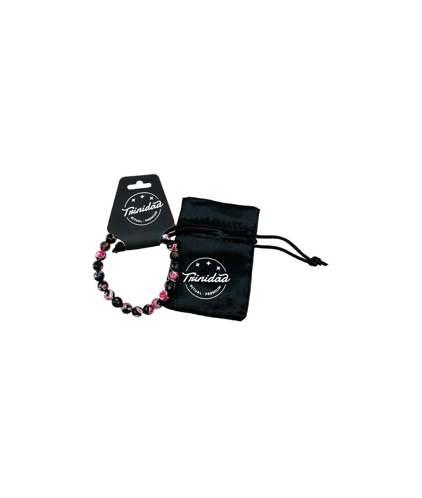 TRI.PULSERA AGATA NEGRA TEÑIDA ROSA BOLA 8 MM.