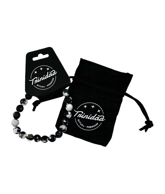 TRI.PULSERA AGATA NEGRA TEÑIDA BLANCA BOLA 8 MM.