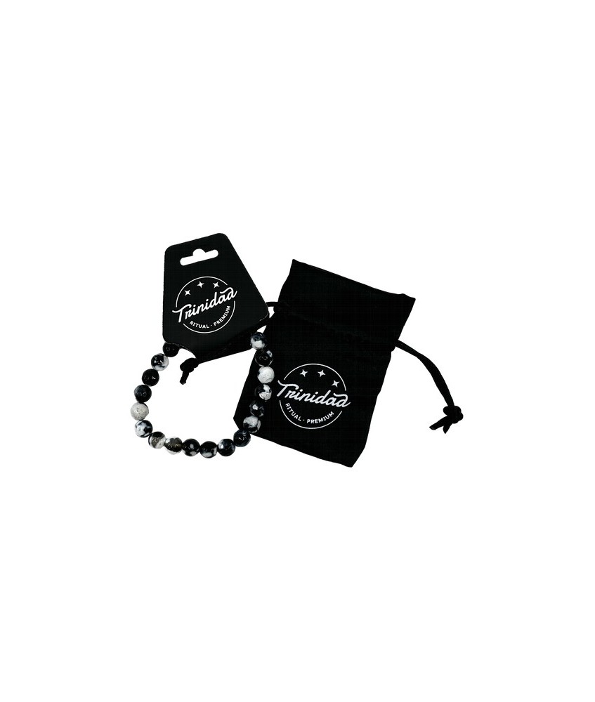 TRI.PULSERA AGATA NEGRA TEÑIDA BLANCA BOLA 8 MM.