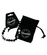 TRI.PULSERA AGATA NEGRA TEÑIDA BLANCA BOLA 8 MM.