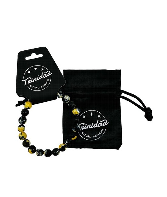 TRI.PULSERA AGATA NEGRA TEÑIDA AMARILLA BOLA 8 MM.