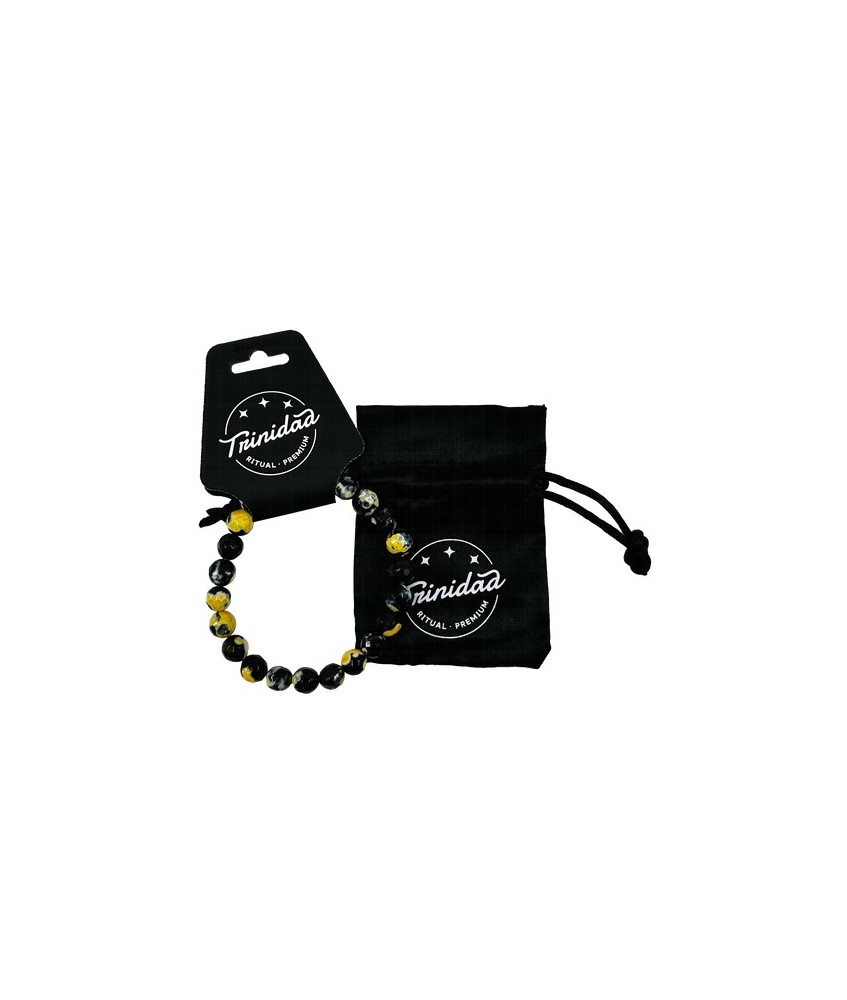 TRI.PULSERA AGATA NEGRA TEÑIDA AMARILLA BOLA 8 MM.