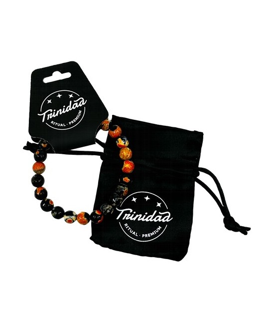 TRI.PULSERA AGATA NEGRA TEÑIDA NARANJA BOLA 8 MM.