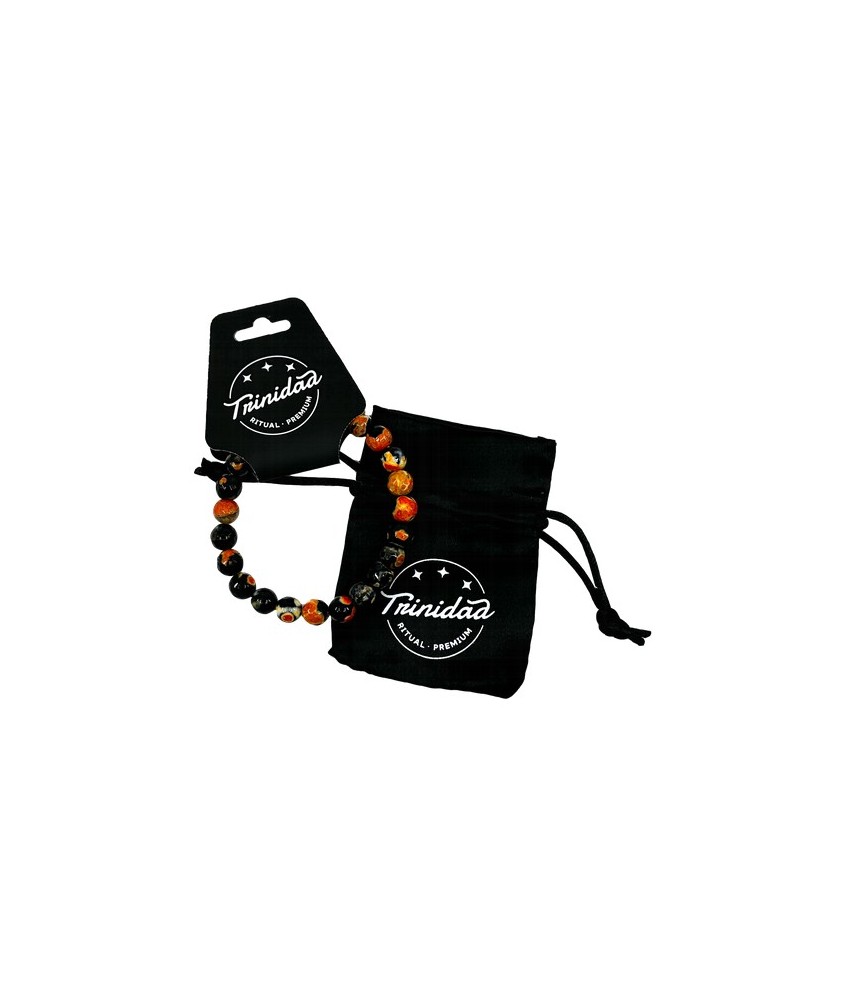 TRI.PULSERA AGATA NEGRA TEÑIDA NARANJA BOLA 8 MM.