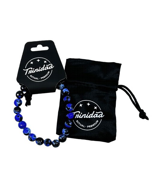 TRI.PULSERA AGATA NEGRA TEÑIDA AZUL BOLA 8 MM.