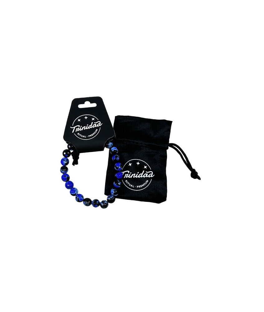 TRI.PULSERA AGATA NEGRA TEÑIDA AZUL BOLA 8 MM.