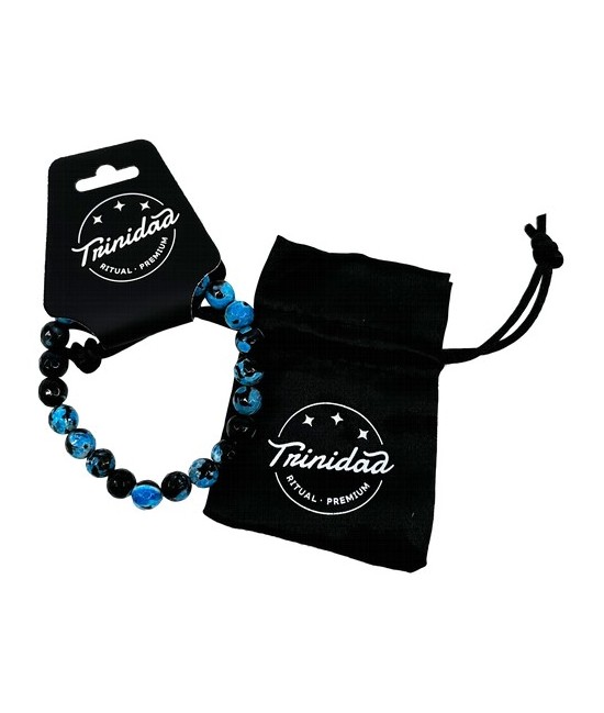 TRI.PULSERA AGATA NEGRA TEÑIDA CELESTE BOLA 8 MM.