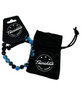TRI.PULSERA AGATA NEGRA TEÑIDA CELESTE BOLA 8 MM.