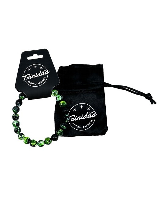 TRI.PULSERA AGATA NEGRA TEÑIDA VERDE BOLA 8 MM.