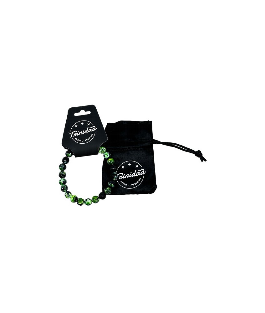 TRI.PULSERA AGATA NEGRA TEÑIDA VERDE BOLA 8 MM.