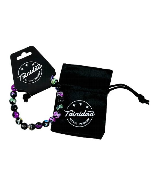 TRI.PULSERA AGATA NEGRA TEÑIDA MULTICOLOR BOLA 8 MM.