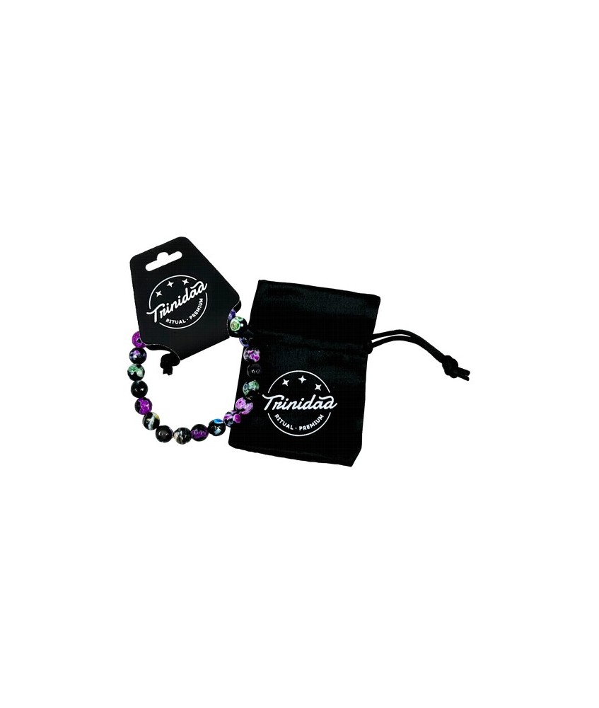 TRI.PULSERA AGATA NEGRA TEÑIDA MULTICOLOR BOLA 8 MM.