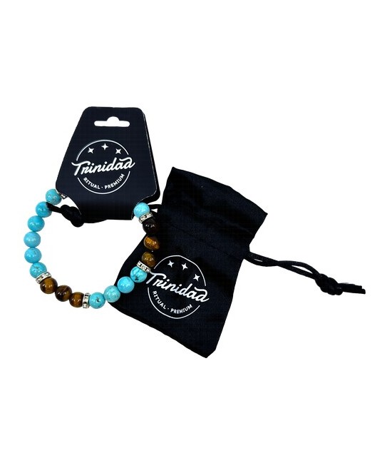 TRI.PULSERA TURQUENITA OJO TIGRE CHARMS BOLA 8 MM.
